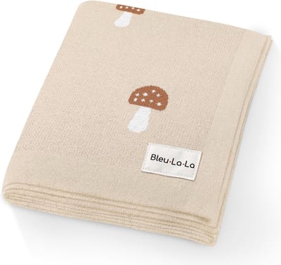 Zachte Katoenen Babydeken voor Jongens en Meisjes - Ademende en Lichtgewicht Cadeaudeken voor Pasgeborenen en Peuters (Paddenstoel - Taupe)