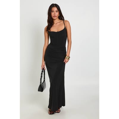 boohoo Dames Dubbele Laag Slinky Gedrapeerde Maxi Rok | Zwart | Maat: 40