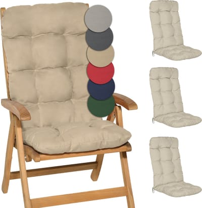 Beautissu Flair HL – Set van 4 Tuinstoelkussens Hoge Rug – 120x50 cm – Natuur – Tuinkussen in Matraskussen Kwaliteit