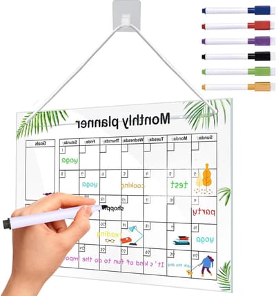 Hangbaar Acryl Wisbaar Berichtenbord voor Maandelijkse en Wekelijkse Planning, Ideaal voor Werk, School en Fitness met 6 Pennen