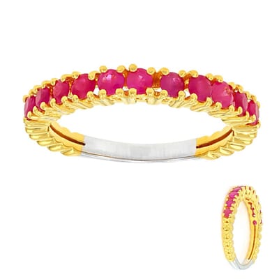 Cavill - 925 Sterling Zilver Ring met 0,792 ct Birmese Robijnen - Rondgeslepen Robijn Sieraden - Elegant Slank Design met Bladmotief