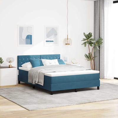 vidaXL - Boxspring - bed - met - matras - Donkerblauw - 140 - x - 190 - cm - Fluweel