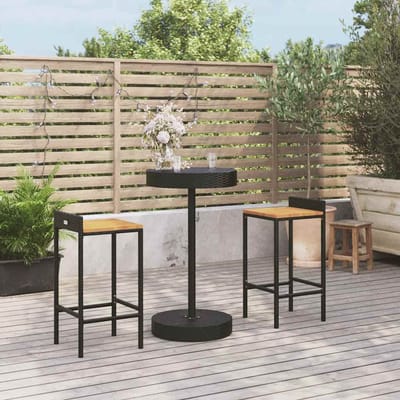 vidaXL - 3-delige - Tuinbarset - poly - rattan - en - massief - acaciahout - zwart