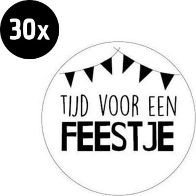 30x Sluitsticker Tijd voor een feestje | 40 mm | Traktatiesticker Hoera | Cadeausticker | Sluitzegel | Sluitsticker | Traktatie - Verjaardag - Feest | Tijd voor een feestje | Kinder traktatie