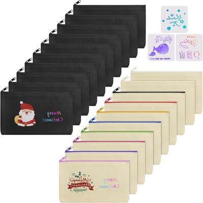 Canvas Zipper Bag met 3 Doodle Templates, Ideaal voor School, Reizen en Creatieve Klussen, Organiseer je Benodigdheden en Make-up met deze Handige Tas