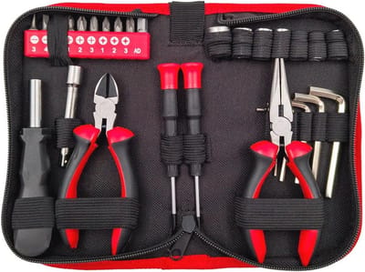 Gereedschapsset voor motorfiets met zadelonderlegger en accessoires