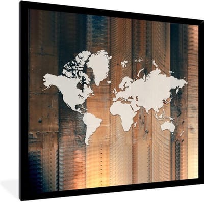Poster in lijst - Fotolijst 40x40 cm - Posters - Wereldkaart - Simpel - Hout - Posterlijst zwart - Decoratie - Wanddecoratie woonkamer - Muurdecoratie slaapkamer