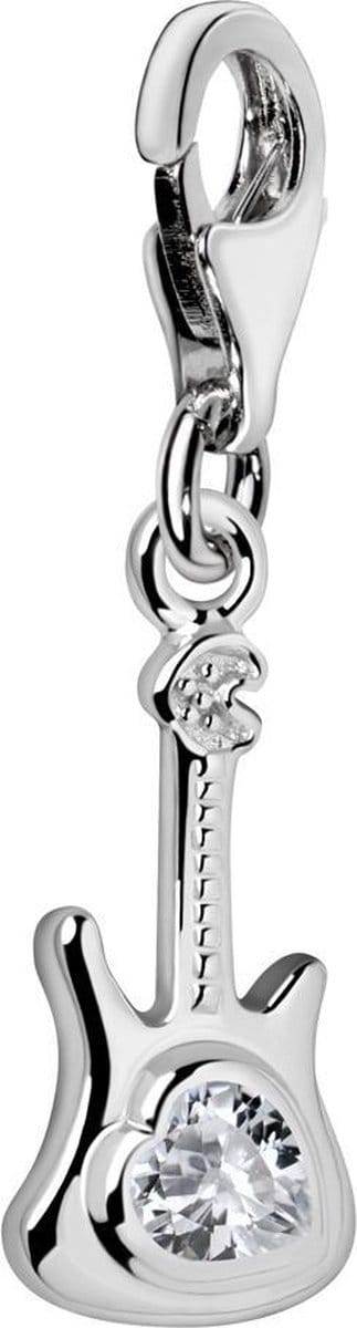 Quiges – 925 - Zilver – Charm - Bedel - Hanger - Muziek Instrument Gitaar - met – sterling - zilver - karabijnslot - geschikt - voor - Bedelarmband HC207