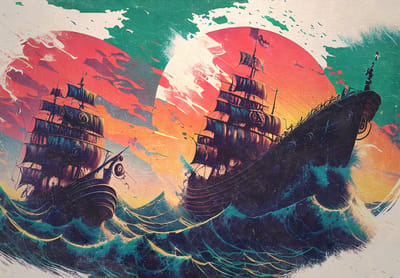 Fotobehang - Schip - Zee - Piraat - Oceaan - Vliesbehang - (254 x 184 cm)