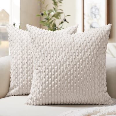 Cosensi- Kussenslopen 60 x 60 cm - Set van 2 - Beige/wit ribfluweel - Zacht/wollig - Decoratie voor woonkamer - Geschikt voor bank/stoel - Kussenhoezen