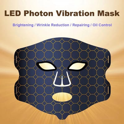 WizBay Premium Select® Infrared LED Light Therapy Mask – 220 LED Lampjes Actief – 450nm Blauw Licht, 660nm Rood Licht & 850nm Infrarood – Vibratiemassage – USB-C Oplaadbaar – Siliconen Gezichtsmasker
