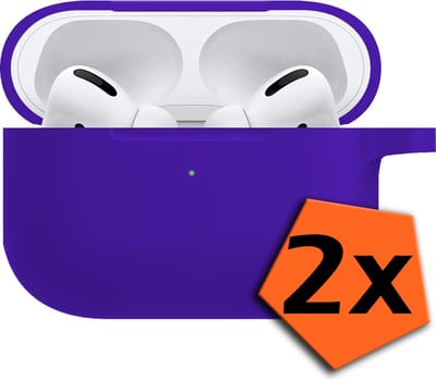 Hoesje - 2 Stuks - Geschikt voor Apple Airpods Pro - met Clip - Siliconen Hoes - Silicone Case Cover - Donkerblauw