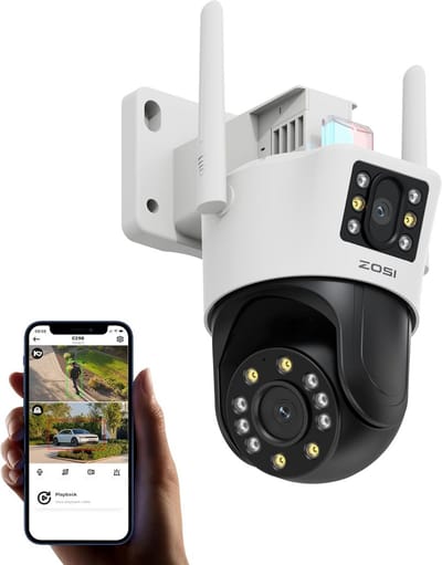 8MP Buitencamera met Dubbele Lens Pan/Tilt WiFi Beveiligingscamera met Tweewegs Audio en Persoonsdetectie