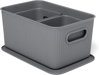 Famanu - Set van 3 kunststof opbergboxen met deksel, BPA-vrij en veelzijdig, met geïntegreerde handgrepen voor keuken en badkamer