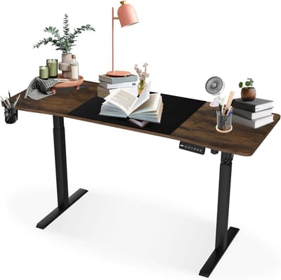 120x60cm Bureau,Kantoortafel met Kabelorganizer en Metalen Haken 75 cm - 120 cm in Hoogte Verstelbaar Computerbureau Elektrisch Sta-zit-tafel voor Thuiskantoor, Studio, Speelkamer (Bruin) NAIZY