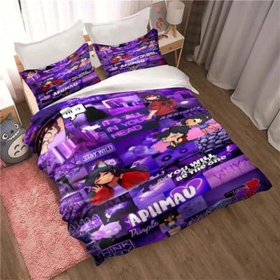 Ensemble de literie APHMAU Housse de couette Ensemble Simple Double King Size Kawaii Dessin animé Aphmau Adultes Garçons Chambre Housse de couette et Taie d'oreiller AU Single 140x210cm
