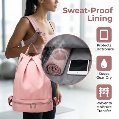 waterdicht, licht, gymtas, sportrugzak voor heren met schoenenvak, grote capaciteit, voor dames en heren, voor reizen, fitnessstudio, strand, zwembad, Roze, 40*32*20cm