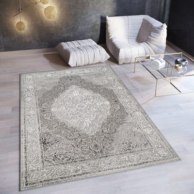 Tapiso Ares Vloerkleed Grijs Laagpolig Oriental Woonkamer Frame Tapijt Maat- 80x150