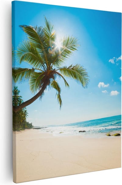 Artaza Canvas Schilderij Strand - 80x100 cm - Groot - Wanddecoratie Zee - Muurdecoratie Palmboom - Schilderijen Op Canvas Tropisch