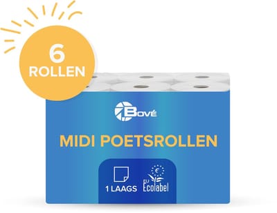 Poetsrollen Midirollen Wit 6 stuks 2 laags recycled naturel ECO (535) | Handrollen