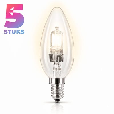 5x Kaarslamp Halogeenlamp E14 - 30W - Warm Wit Licht (2800K) - 345 lm - 2 jaar - Dimbaar - Gedraaid
