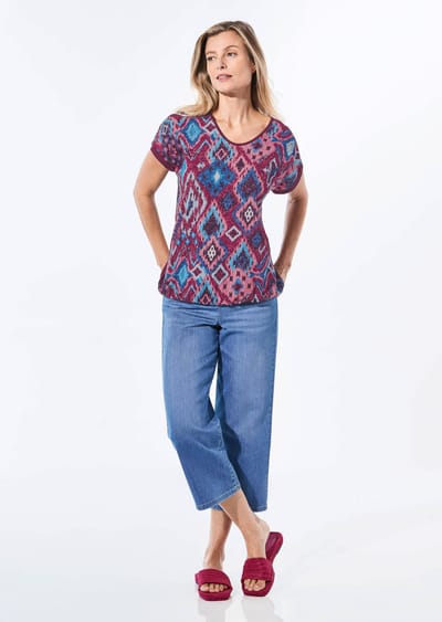 Shirt van effectgaren - bordeaux / blauw / gedess. - Gr. 19 van Goldner Fashion