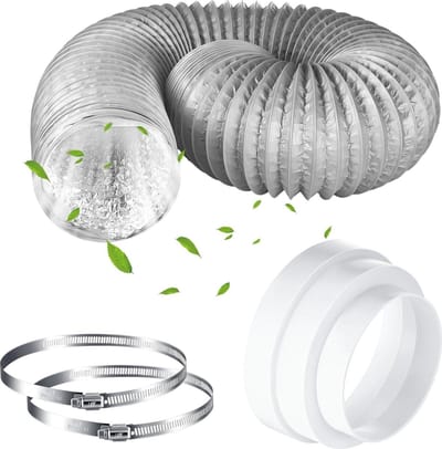 150 mm x 5 m PVC flexibele afvoerslang met warmte-isolatie - roestvrijstalen slangklem - verloopstuk 120-160 mm - airconditioning badkamer