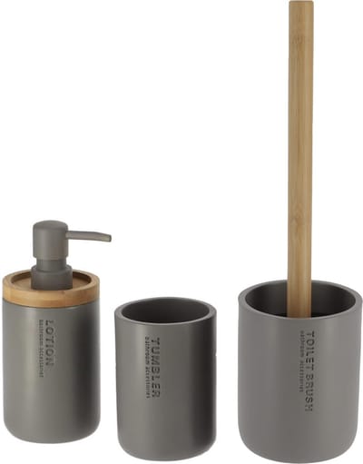 Tendance Badkamer accessoires set 3-delig - PS/bamboe - grijs - robuust - matte coating - luxe set