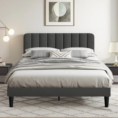 Gewatteerd Bed - Tweepersoons Frame - Slaapkamer Meubel - Verstelbaar Hoofdeinde - 140x190 cm - Grijs