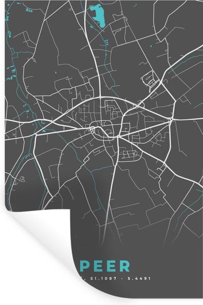 Muurstickers - Sticker Folie - Plattegrond – Peer – Blauw – Stadskaart - Kaart - België - 20x30 cm - Plakfolie - Muurstickers Kinderkamer - Zelfklevend Behang - Zelfklevend behangpapier - Stickerfolie