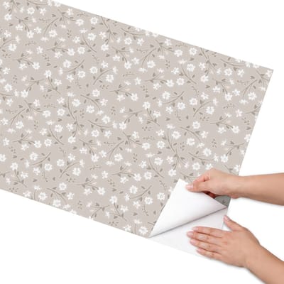 Coloray Meubel Wrap Folie - Beige Meubelfolie - 65x130 cm - Plakfolie Meubels Bloemenpatroon - Decoratiefolie Zelfklevend - Vintage Meubelfolie - Meubelfolie Zelfklevend - Badkamer decoratie - Bloemen en planten