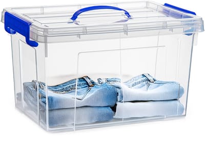 Plasticforte Opslagbox - met deksel - transparant blauw - 18.5 liter - 42 x 30 x 24 cm - kunststof - opbergdoos - opbergen