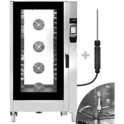 GGM Gastro Kombidämpfer - Touch - 40x GN 1/1 oder 20x GN 2/1 - inkl. Waschsystem, Temperaturfühler & Tablettwagen Zilver / Zwart
