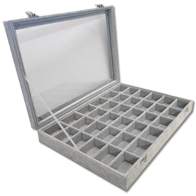 Ilènne - Sieradendoos - Grijs - 36 vakjes - met deksel - 35x24x5cm - velours - oorbellen organizer