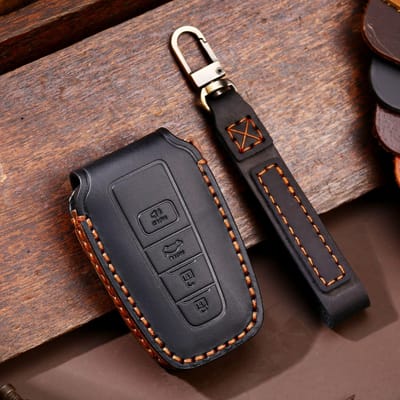 Housse Étui en Cuir pour Clé de Voiture Pour Toyota Land Cruiser Prado Crown Tlk 200 Yaris Cross Hilux Innova Fortuner Camry Rav4 Venza Sienna gray
