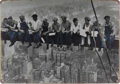 Wandbord – New York - Bouwvakkers - Vintage - Retro - Wanddecoratie – Reclame bord – Restaurant – Kroeg - Bar – Cafe - Horeca – Metal Sign - 30x40cm