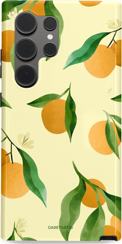 Casetastic Hoesje Geschikt voor Samsung S24 Ultra - Stijlvolle Beschermende Duo-layer Case - Bladrijke Sinaasappel