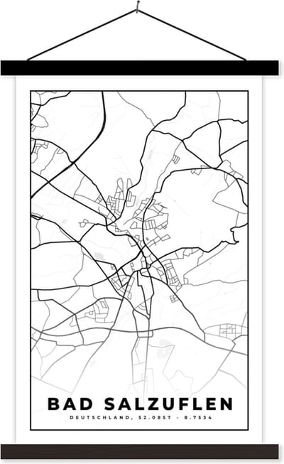 Posterhanger incl. Poster 40x60 cm - Schoolplaat - Plattegrond - Bad Salzuflen - Kaart - Stadskaart - Textielposter - Zwarte latten - Stadskaart