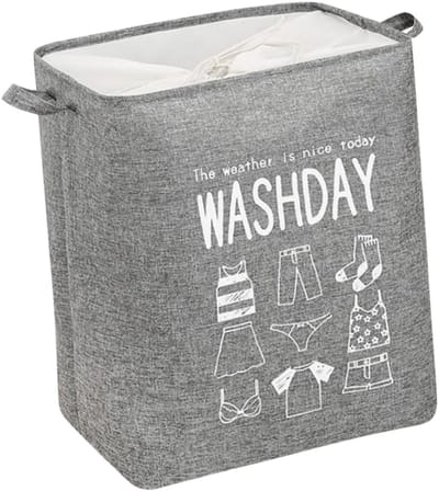 Opvouwbare Wasmand - Speelgoedcontainer Kinder - Vuile Kleren Opbergen - Met Handvatten Trekkoord - 42x25x30cm - Donkergrijs