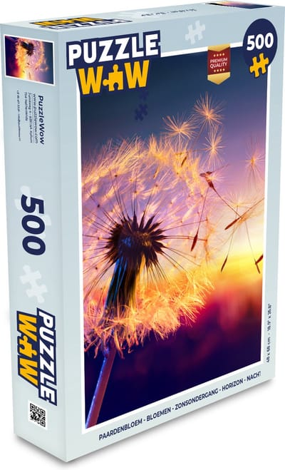 Puzzel Paardenbloem - Bloemen - Zonsondergang - Horizon - Nacht - Legpuzzel - Puzzel 500 stukjes