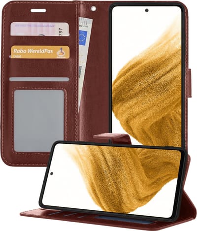 Hoesje - Met Pasjeshouder - Geschikt voor Samsung Galaxy A53 - Luxe Bookcase Portemonee - Flip Case - Kunstleer Book Case - Flipcase - Book Cover - Walletcase - Portemonneehoes - Telefoonhoesjes - Bruin