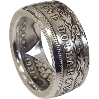 Nouvelle tendance niche bague pièce de dollar personnalisée faite main femme vintage punk bague pièce personnalisée mode Zircon 11 gray