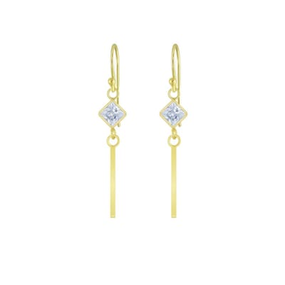 Joy|S - Zilveren zirkonia ruit oorbellen met bar (staaf) - gold plated