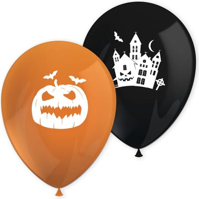 8 Bedrukte ballonnen Zwart / Oranje – Halloween - Halloween Scary Eng Party Thema Feest