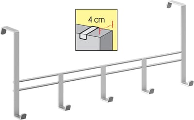 Metaltex - Kapstok voor stompe deur van 4 cm - Deurkapstok - Zilvergrijs - Wandkapstok - 5 haken - 38x6x15cm