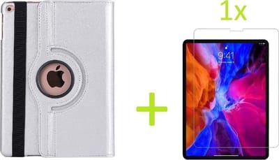 Geschikt Voor: iPad Mini 1 / 2 / 3 Multi Stand Case - 360 Draaibaar Tablet hoesje - Tablethoes Zilver + 1x Screenprotector