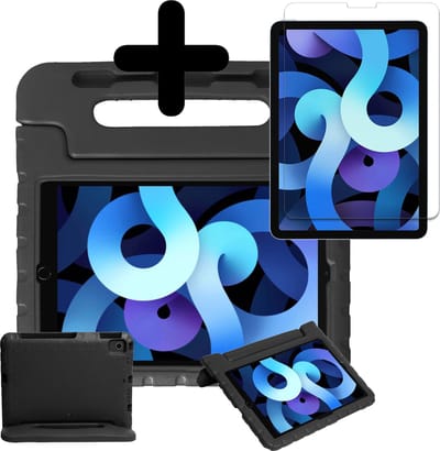Hoesje - Geschikt voor Apple iPad Air 5 (2022) - 10.9 inch - 5e Generatie - M1 - Met Screenprotector - Kinderhoes - Shockproof Bumper - Kidsproof Case - Tablethoes - Kinder Hoes Cover - Zwart