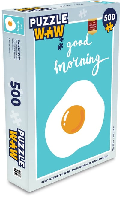 Puzzel Illustratie met de quote "Good morning" en een gebakken ei - Legpuzzel - Puzzel 500 stukjes