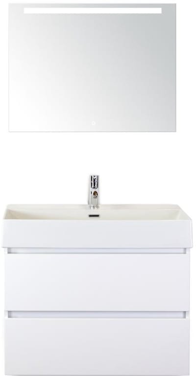 Maxx XL Badmeubelset 80 cm - Wit Hoogglans - Wastafel Kube 1 Kraangat met Sence Spiegel