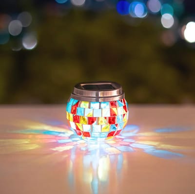 Kleurrijke mozaïek glazen pot met zonne-energie LED verlichting voor buiten